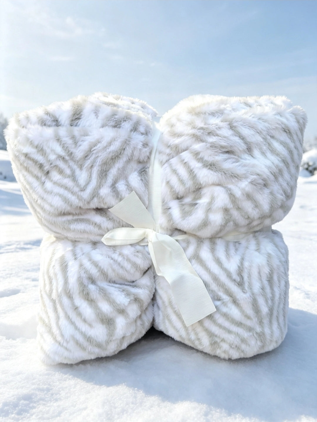 Plaid Sherpa — Blanc & Gris Zébré — 130×150 cm