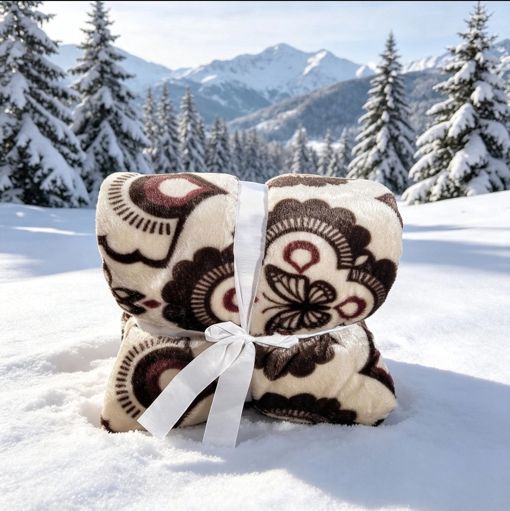 Couverture Sherpa Motif Marron & Crème XXL 200x220 cm — Douce & Chaude | RAM'S