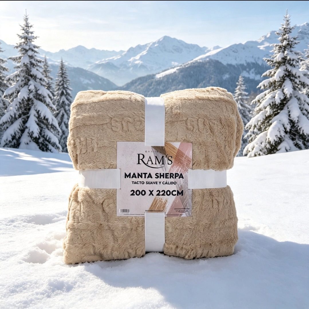 Couverture Sherpa Beige Taupe — 200 × 220 cm