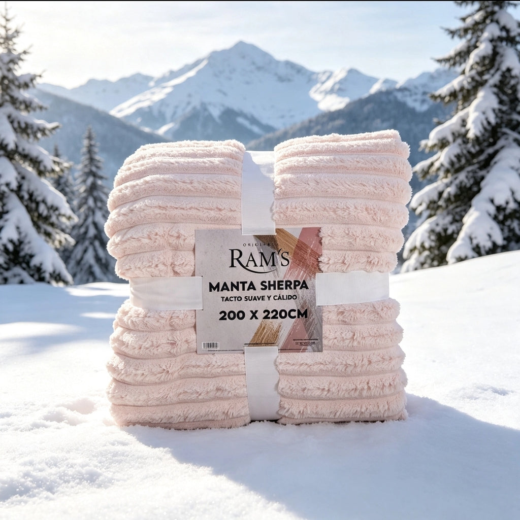 Couverture Sherpa Rose Poudrée XXL 200x220 cm — Ultra Douce & Chaude | RAM'S