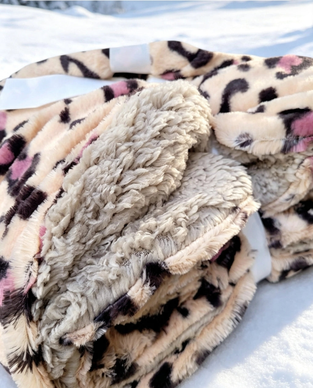 Lot de 2 Plaids Sherpa — Léopard Beige/Rose | Doublure Beige — 130×150 cm