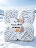 Plaid Sherpa — Blanc & Gris Zébré — 130×150 cm