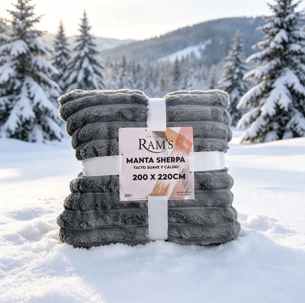 Couverture Sherpa Grise Ultra Douce XXL 200x220 cm — Fourrure & Chaleur | RAM'S