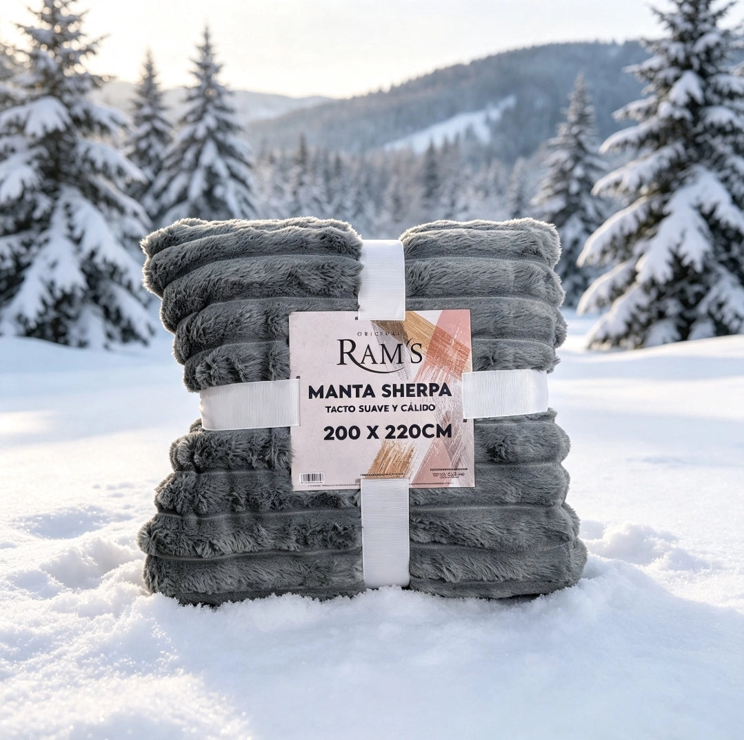 Couverture Sherpa Grise Ultra Douce XXL 200x220 cm — Fourrure & Chaleur | RAM'S