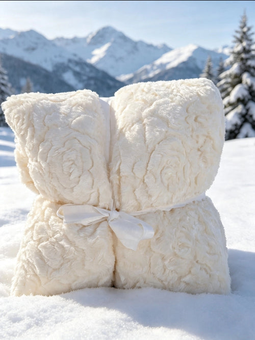 Couverture Sherpa Crème Motif Roses — 150 × 200 cm