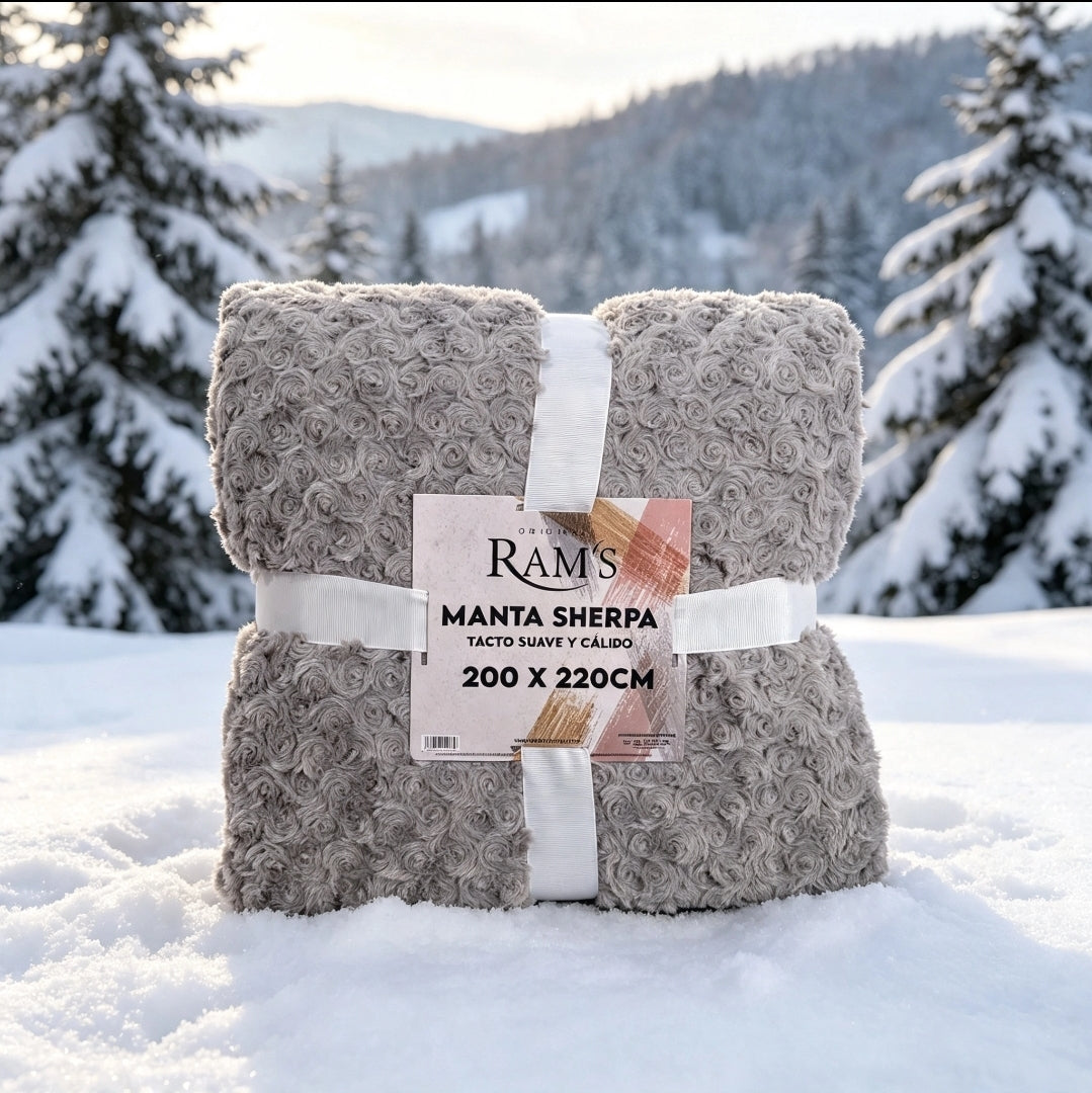 Couverture Sherpa Grise Motif Rosace XXL 200x220 cm — Ultra Douce | RAM'S
