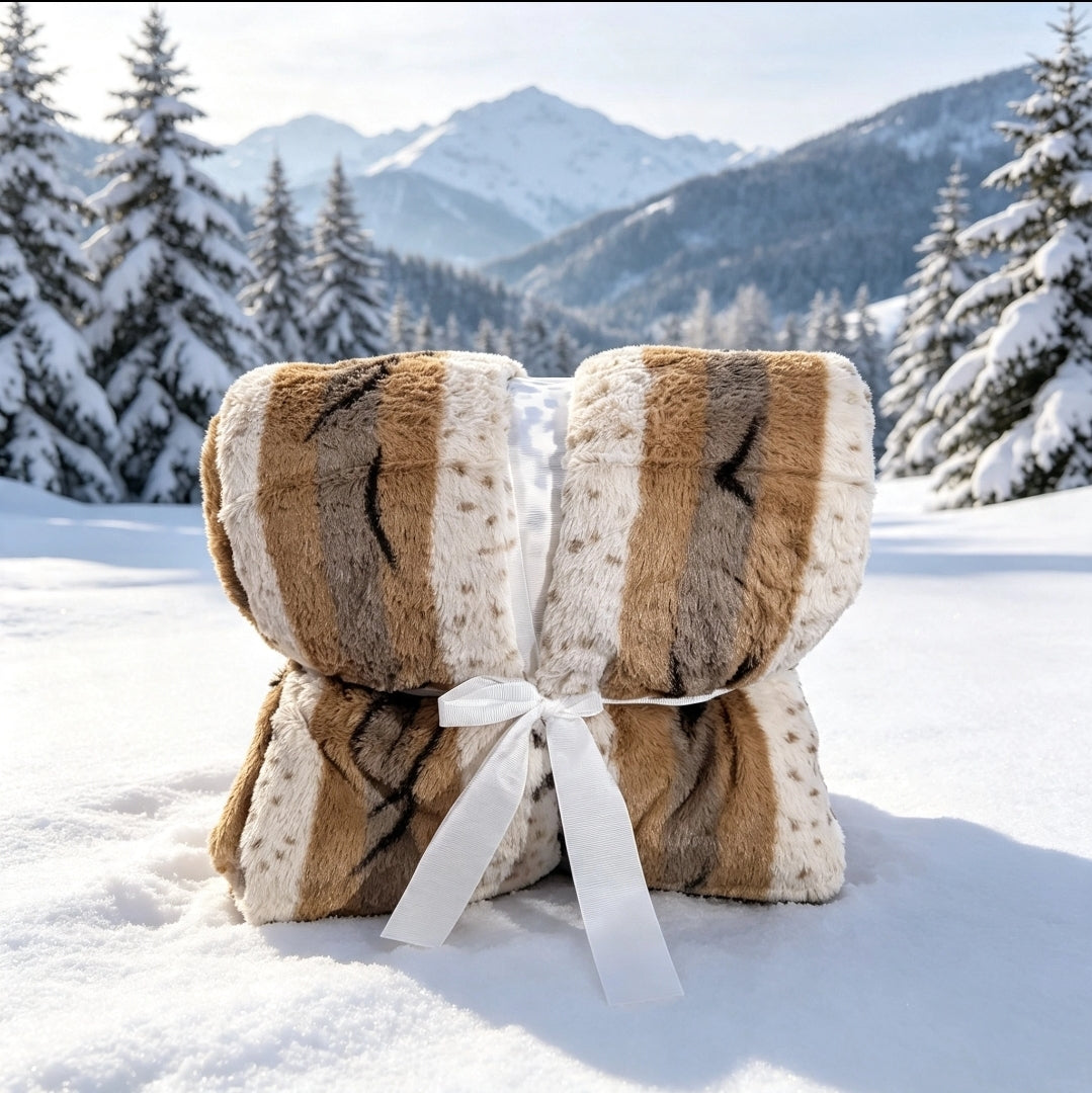 Couverture Sherpa Rayée Marron & Beige XXL 200x220 cm — Ultra Douce | RAM'S
