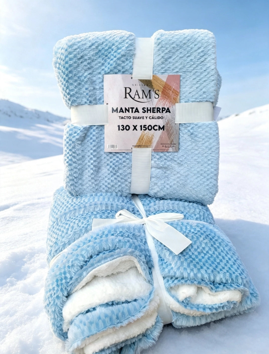 Lot de 2 Plaids Sherpa — Bleu Matelassé | Doublure Blanche — 130×150cm