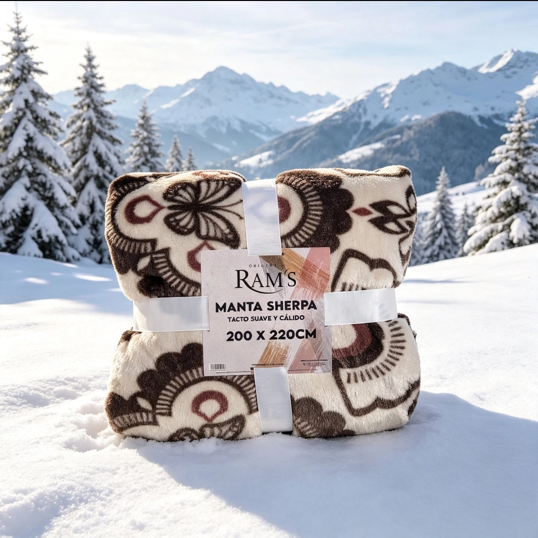 Couverture Sherpa Motif Marron & Crème XXL 200x220 cm — Douce & Chaude | RAM'S